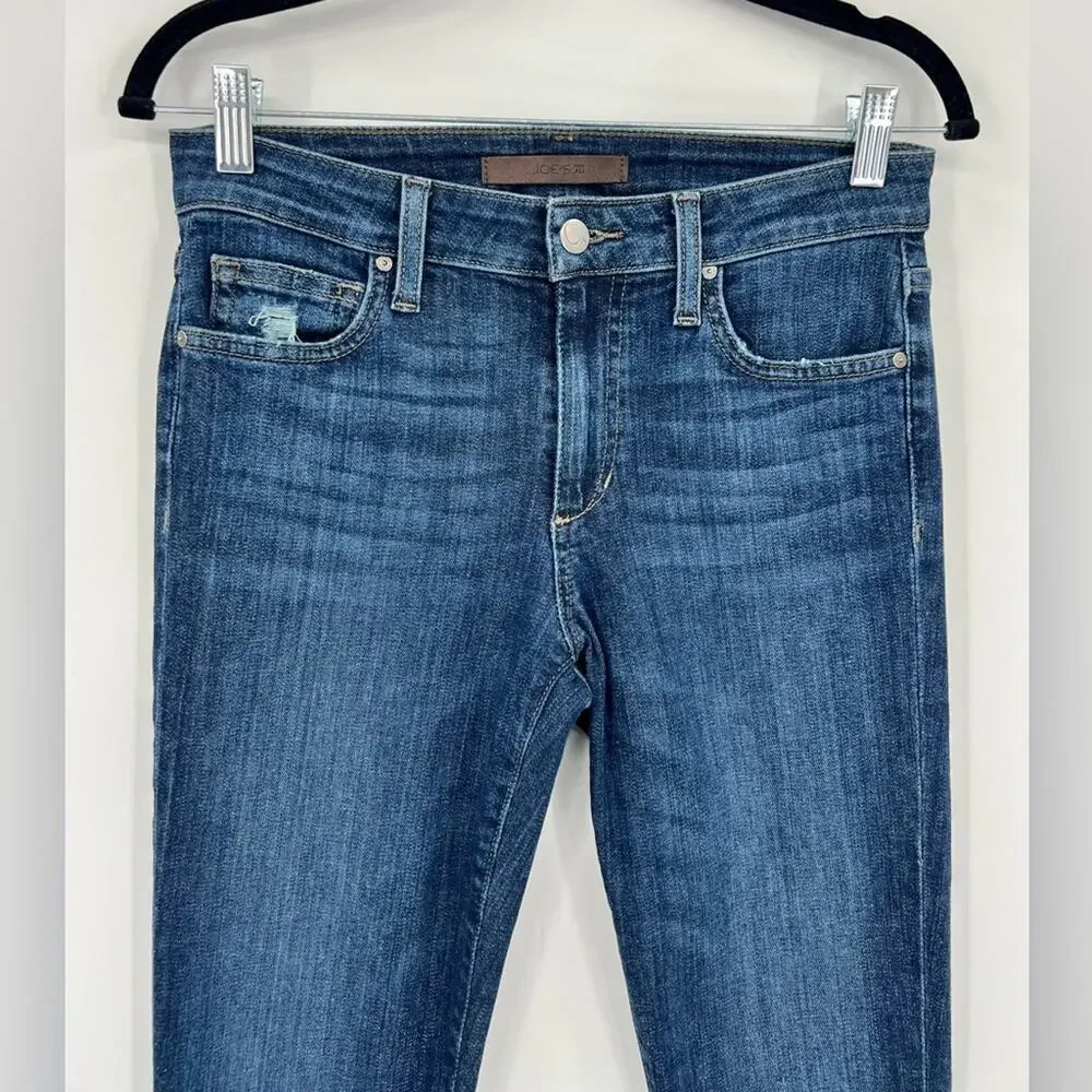 Joe’s Jeans Rolled Crop Leanne Lae Distressed Stretch Blue Medium Wash Zip 26